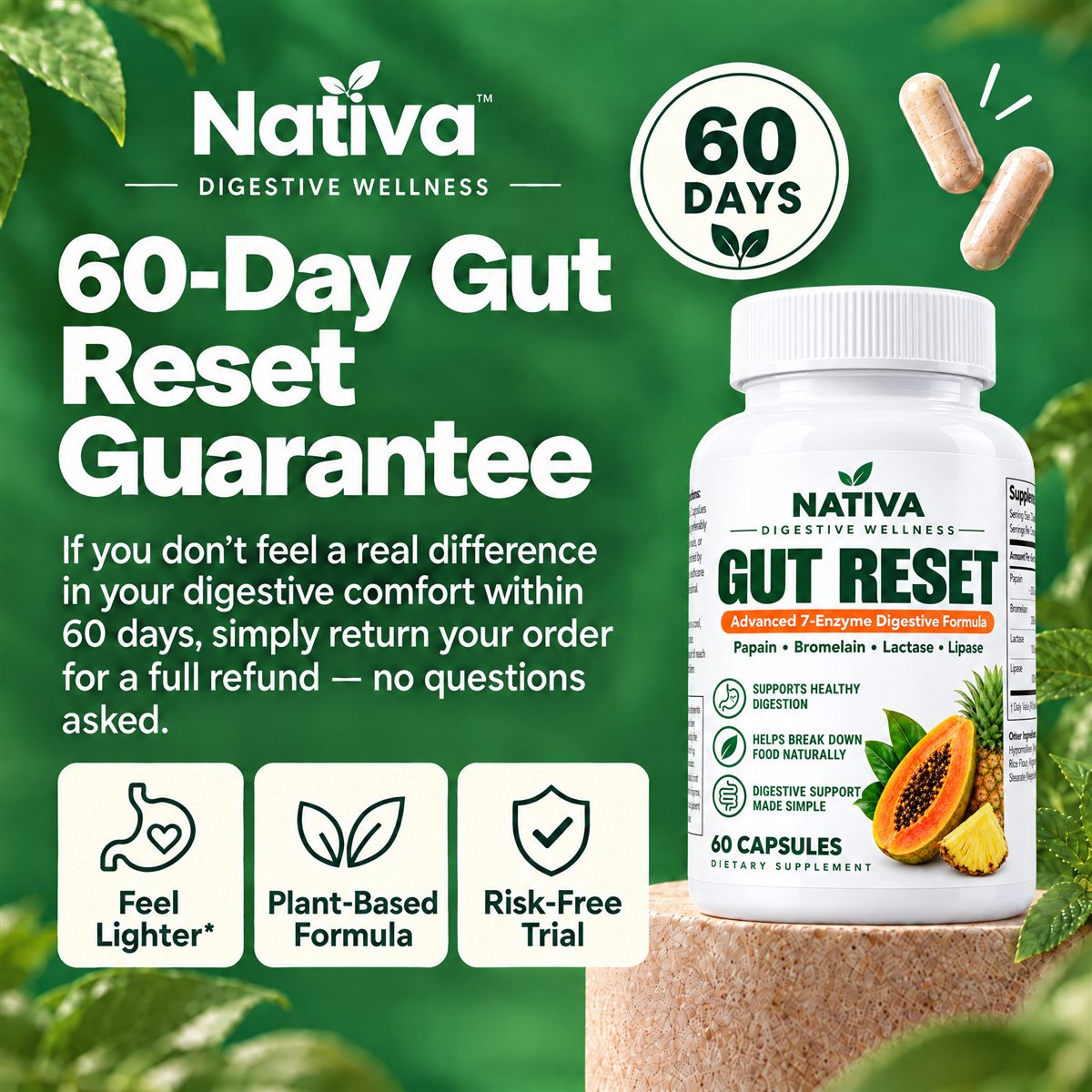 The 60-day Gut Reset guarantee: a full refund if you do not feel a difference